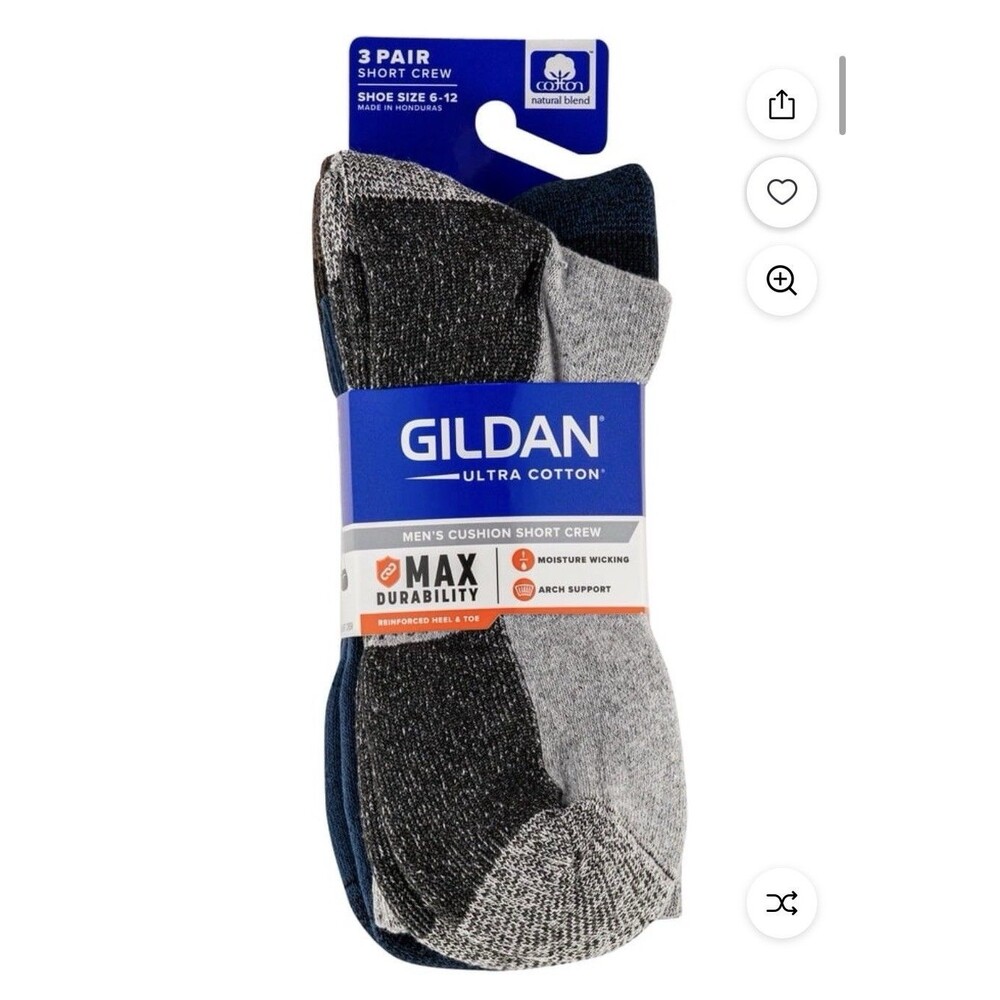 Gildan Men’s Ultra Cotton Short Crew Socks Assorted 3pk Size 6-12